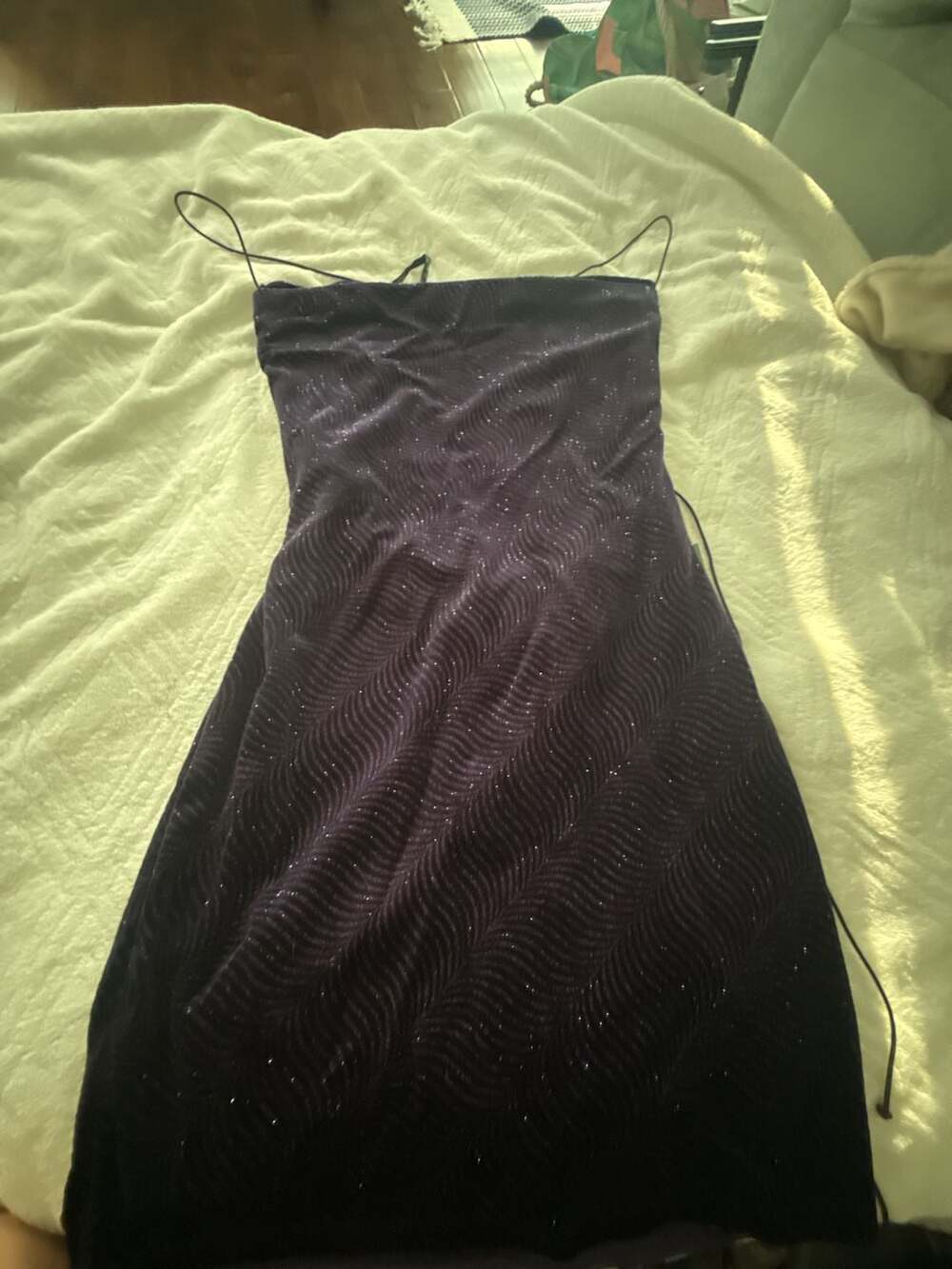B. Smart Purple Sparkly Wave Pattern Lace-Up Back Mini Dress